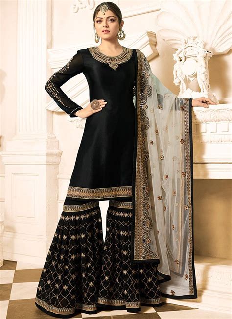 Black Embroidered Gharara Suit Sharara Designs Indian Fashion Dresses Party Wear Indian Dresses