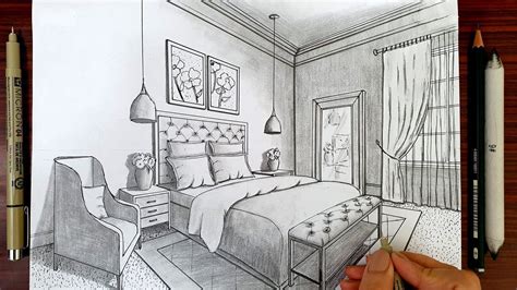 Drawing A Bedroom In Two Point Perspective Timelapse In 2020