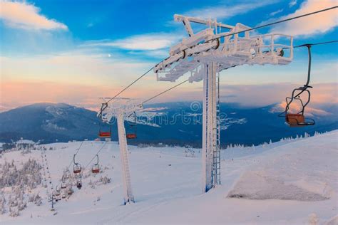 Winter Mountains Panorama With Ski Lifts Stock Photo Image Of High