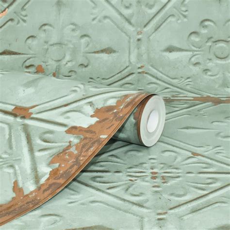 Brewster 564 Sq Ft Donahue Turquoise Tin Ceiling Wallpaper 2701
