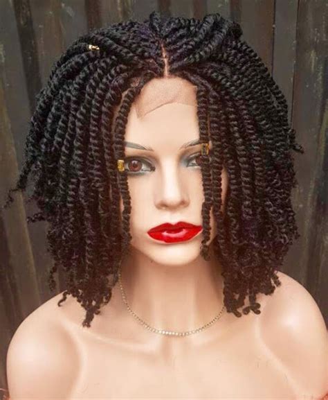 Kinky Twists Braided Lace Braid Wig Black Etsy