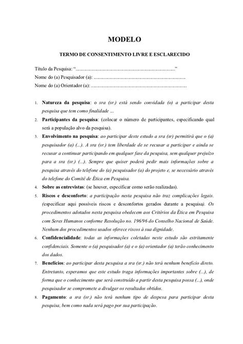 Modelo Do Termo De Consentimento Livre E Esclarecido1