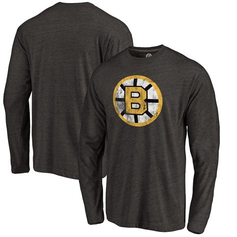 Boston Bruins Black Throwback Logo 1989 1990 Tri Blend Long Sleeve T Shirt