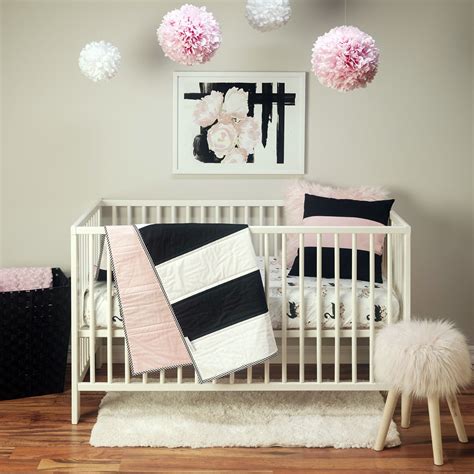 This ivory tone creates a happy. Blush Pink Stripe Crib Quilt | Black bedding, Cribs ...