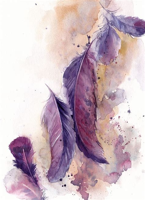 Feathers 2017 Watercolor By Sophie Rodionov Artfinder Purple