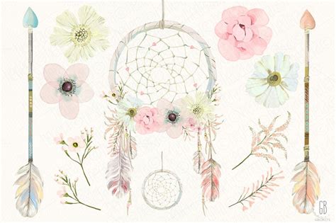 Watercolor Floral Dreamcatcher Boho By Grafikboutique On Creative