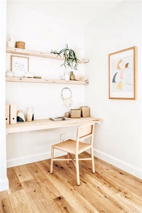 White And Light Wood Home Office Floating Shelves