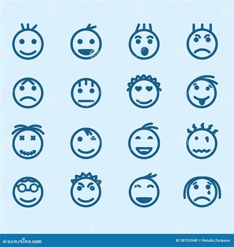 Set Of Smiley Icons With Different Emotions Stock Vector Illustration