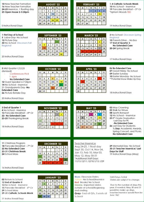 School Calendar St Patrick Catholic Church And School Mauston Wi