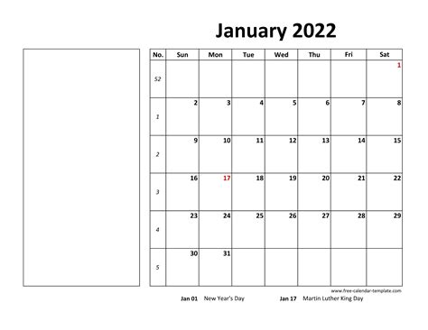 20 Printable January 2022 Calendar With Holidays Blank Free Free