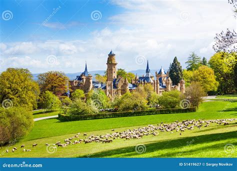 Lion Castle Lowenburg In Germany And Herd Of Sheep Stock Image Image