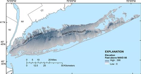 Find topo maps by state. Map of Long Island topography