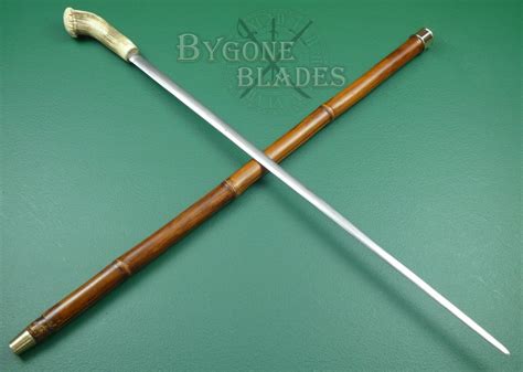 Antique Antler Handled Sword Cane Double Edged Blade Bygone Blades