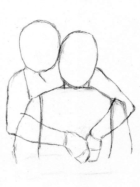 A Drawing Of Two People Hugging Each Other With Their Arms Around One