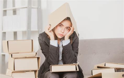 Sad Busy Secretary With Folder On Head Stressed Overworked Business