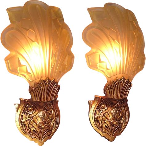 Pair Vintage Art Deco Slip Shade Wall Sconces From Vintagelights Online