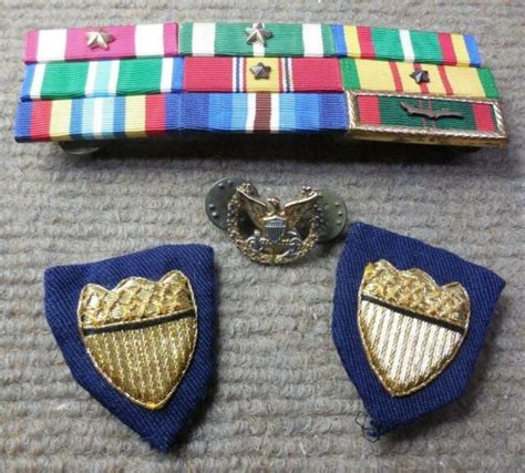 Vintage Vietnam Era Us Coast Guard Ribbon Bar W 9 Ribbons And Insignia