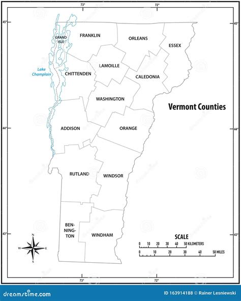 Vermont Vt State Border Usa Map Outline Vector Illustration