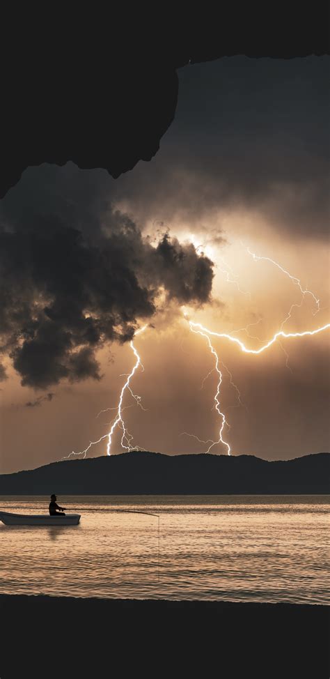 1440x2960 Landscape Storm Rays Sea Clouds Cave Fantasy 8k Samsung
