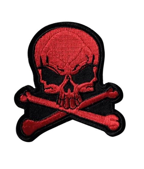 Red Skull Crossbones Iron On Patch Biker Cosplay Novelty Embroidered