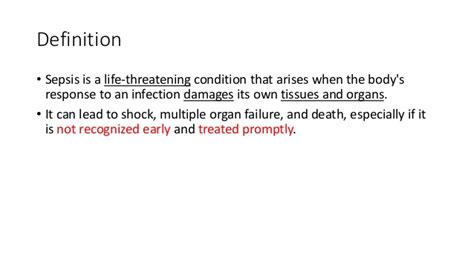 An infection in part of the body, in whi. Sepsis for nurses