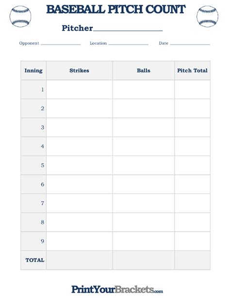 Printable Pitch Count Chart Printable Templates