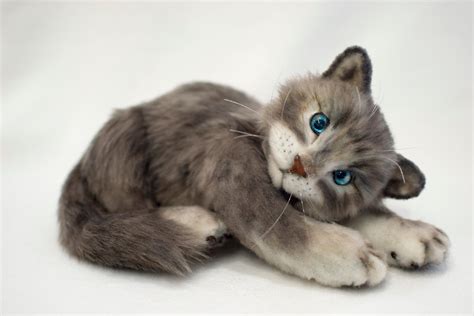 Gray Kitten Teddy Cat Handmade Realistic Artist Collectable Teddy Cat