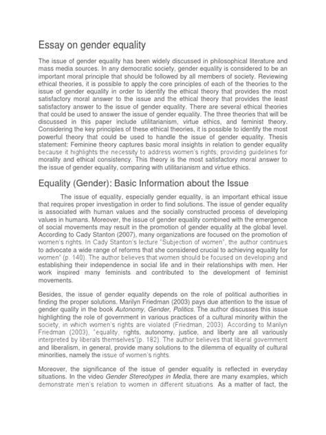 Essay On Gender Equality Virtue Ethics Gender Role