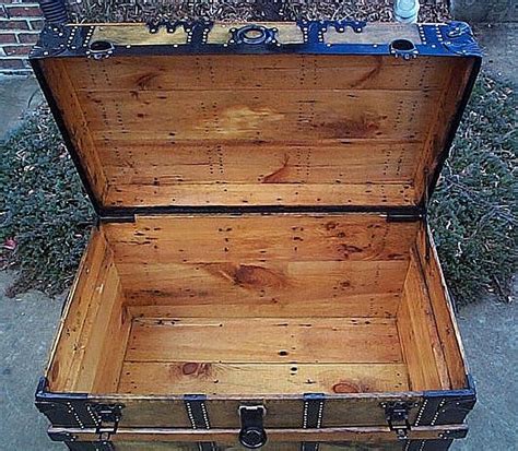 Inside All Wood Large Size Flat Top Antique Steamer Trunk 346