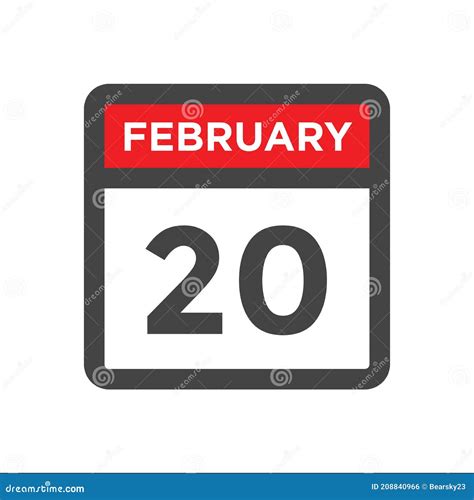 February 20 Calendar Icon With Day Of Month Stock Vector Illustration