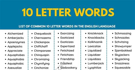 1300 Common 10 Letter Words In English Cool Ten Letter Words List 7esl