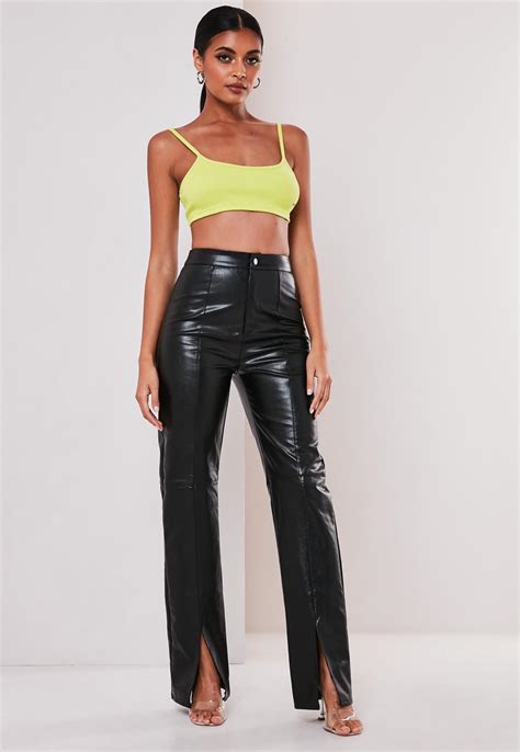 New paint and new carpet. Black Faux Leather Split Front Trousers | Missguided Ireland