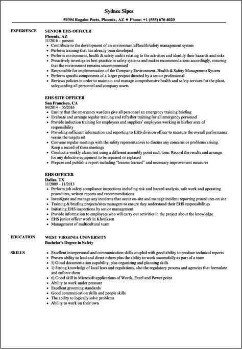 Safety Officer Resume Sample For Freshers Resume Example Gallery