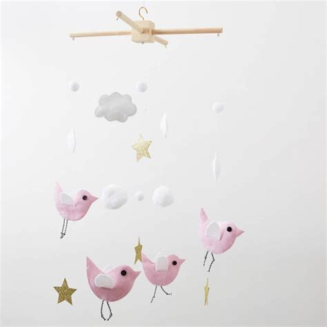Felt Bird Mobile By The Secret Craft House Baby Girl Nursery Pink And