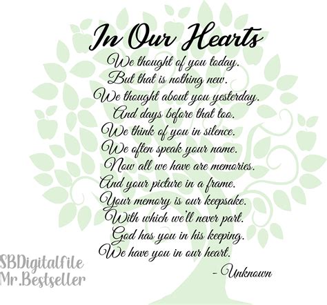 In Our Hearts Poem Bereavement Mourning Sympathy Grief Etsy