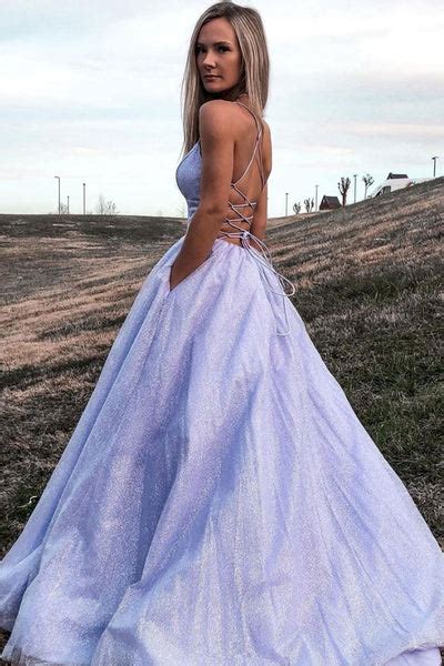 V Neck Backless Purple Long Prom Dress With Pocket Shiny Purple Forma Abcprom