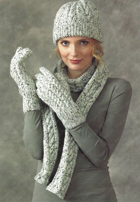 Pdf Instant Digital Download Ladies Hat Scarf Gloves Knitting Pattern