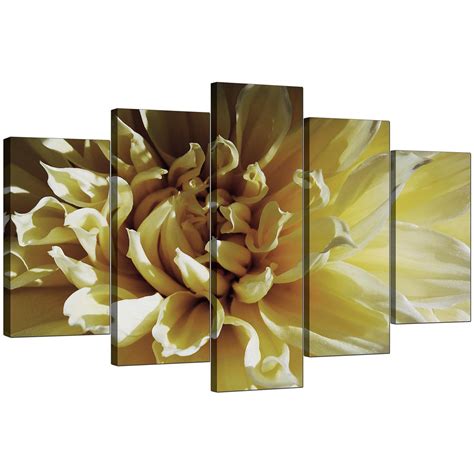 Extra Large Flower Canvas Wall Art 5 Piece In Cream