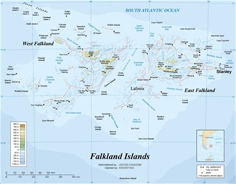 Large Detailed Elevation Map Of Falkland Islands With 463