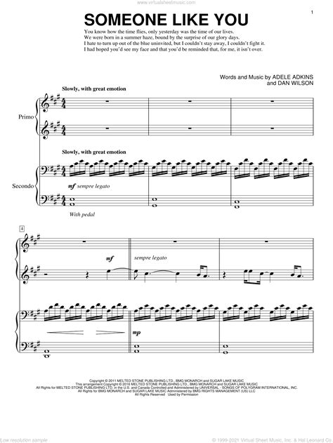 Someone Like You Sheet Music For Piano Four Hands Pdf