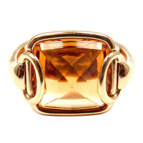 Hermes Citrine Horse Bit Yellow Gold Ring Bagues Or Rose Bijoux Citrine