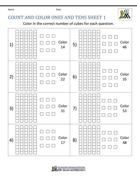 Count And Color Ones And Tens Sheet 1 Place Values Tens And Ones
