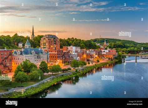 Augusta Maine Usa Downtown Skyline On The Kennebec River Stock Photo