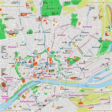 Frankfurt Top Tourist Attractions Map 02 Frankfurt Germany City Center Free Printable Interactive Visitor Detailed Download High Resolution 