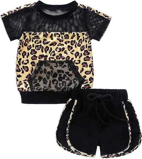 Toddler Baby Girls Leopard Shorts Pant Set Mesh Top Summer