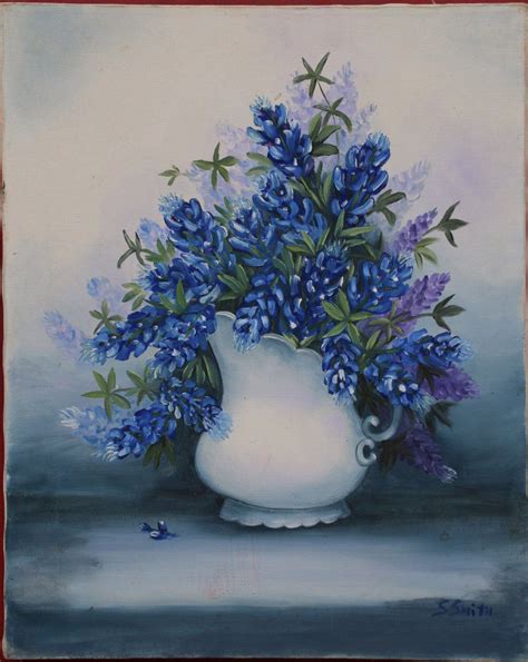 Bluebonnets In White Vase Oil Painting Bluebonnets Bluebonnets
