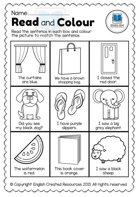 Read And Colour Worksheets Kg And Grade 1 English Created Resources