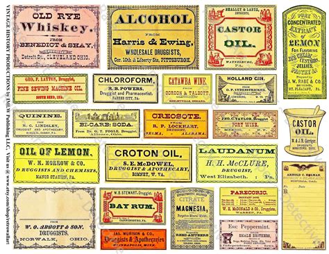 Pharmacy Labels Antique Apothecary Printed Art Paper Vintage Bath