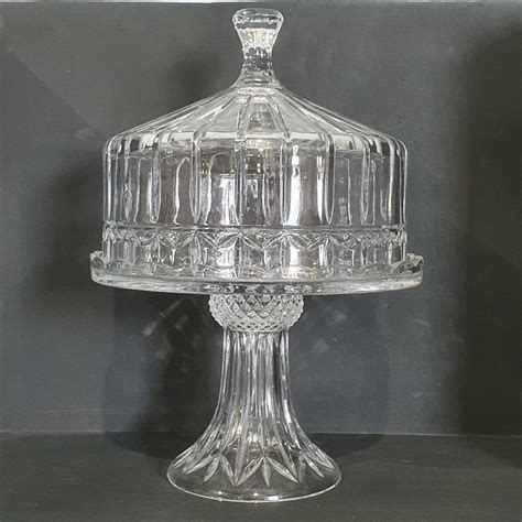 Vintage Heavy Lead Crystal Glass Domed Cake Stand Tramps Uk