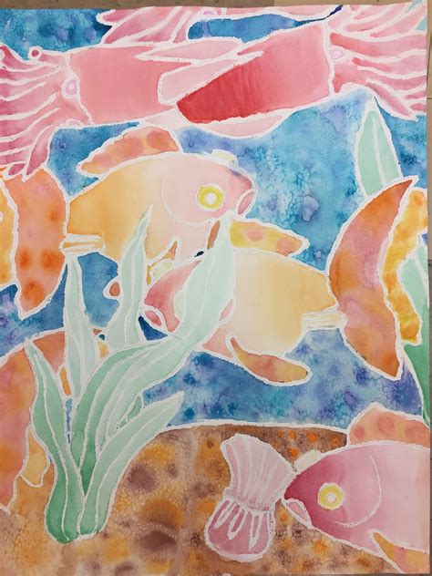 Watercolor And Crayon Resist Fish Paintings Fish Painting Painting